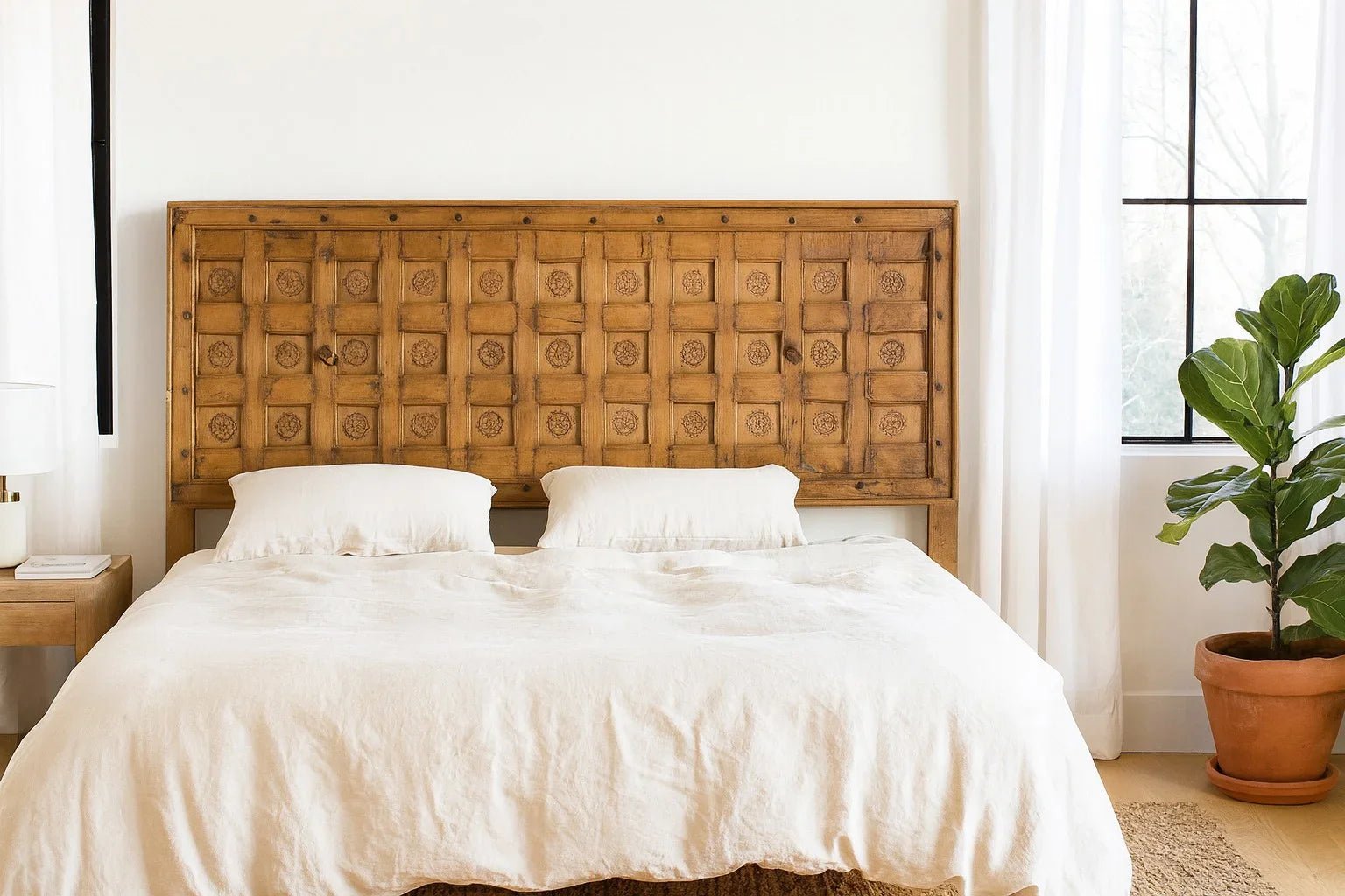 Okhai Heritage Teak Wood Carved Headboard Panel - DOBRI ARTS AU