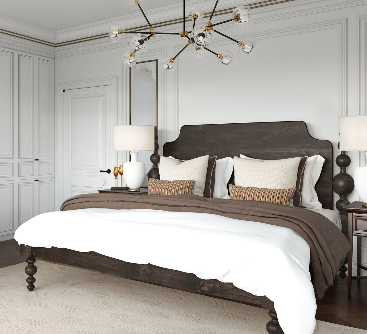Opal Light Walnut Mango Wood Bed – Rustic Solid Wood King Queen Bed with Turned Wooden Posts - DOBRI ARTS AU
