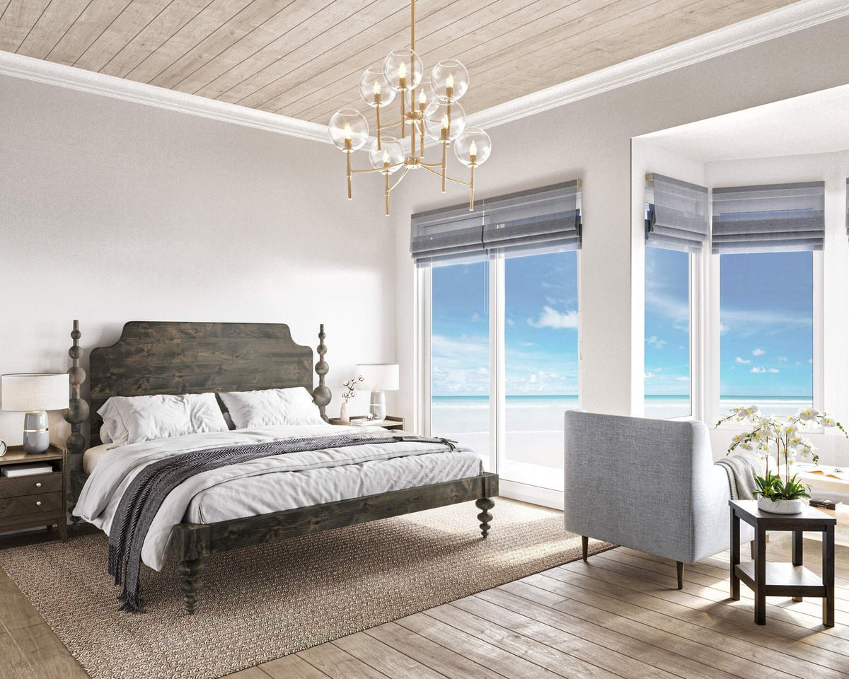 Opal Light Walnut Mango Wood Bed – Rustic Solid Wood King Queen Bed with Turned Wooden Posts - DOBRI ARTS AU