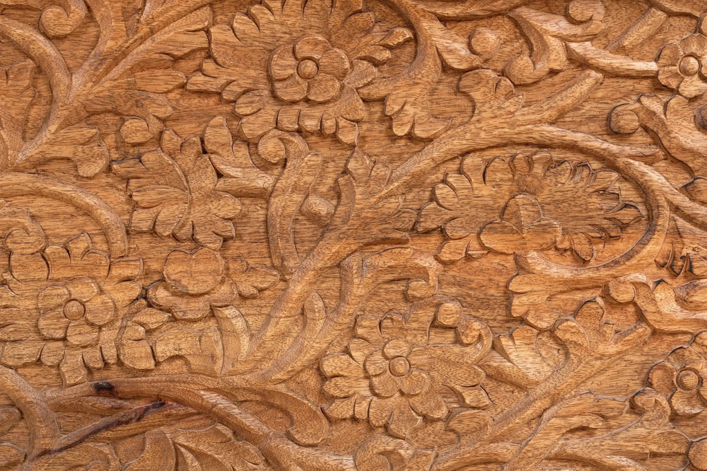 Pani Floral Hand-Carved Mango Wood Storage Chest – Natural Finish Trunk - DOBRI ARTS AU