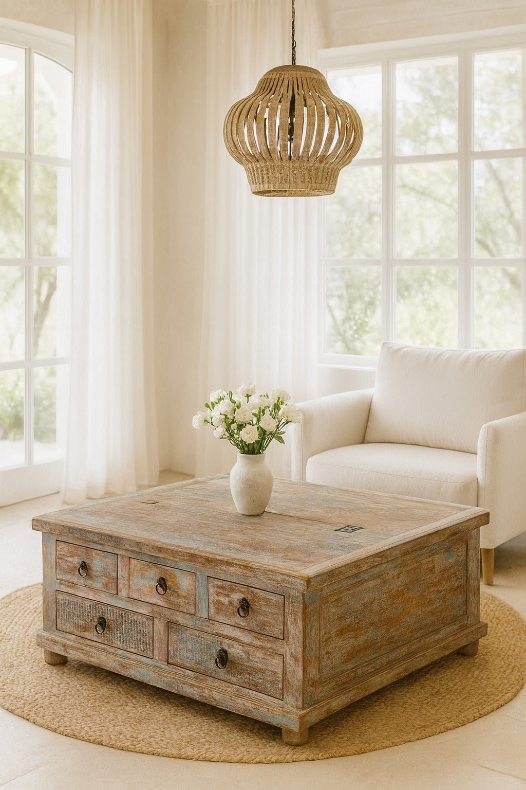 Panipat Wooden Box Coffee Table with Storage Drawers - DOBRI ARTS AU