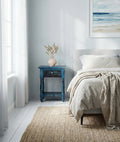 Parth Repton Blue Sheesham Bedside Table – Solid Wood Nightstand with Drawer, Turned Legs, Lower Shelf & Rustic Accent - DOBRI ARTS AU