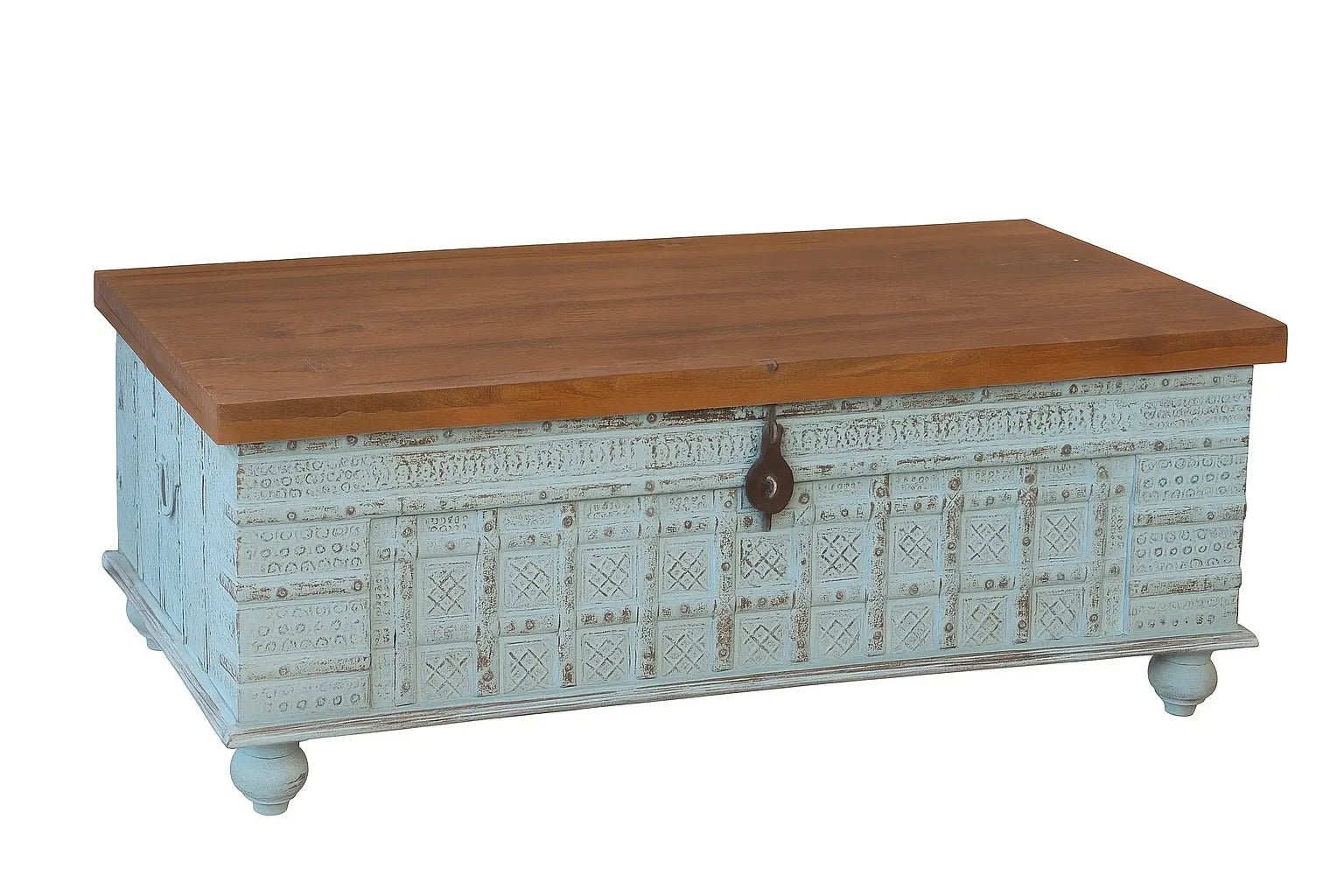 Pradarshan Antique-Style Distressed Blue Mango Wood Storage Chest - DOBRI ARTS AU