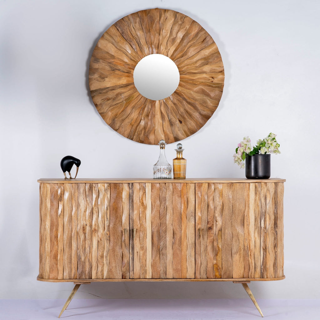 Prajna Sculpted Mango Wood Sideboard with Metal Legs - DOBRI ARTS AU