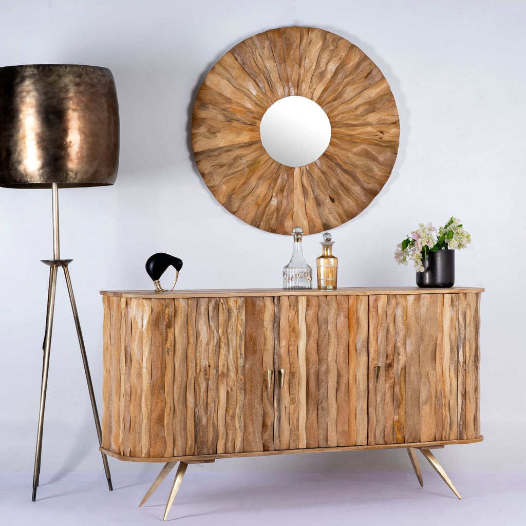 Prajna Sculpted Mango Wood Sideboard with Metal Legs - DOBRI ARTS AU