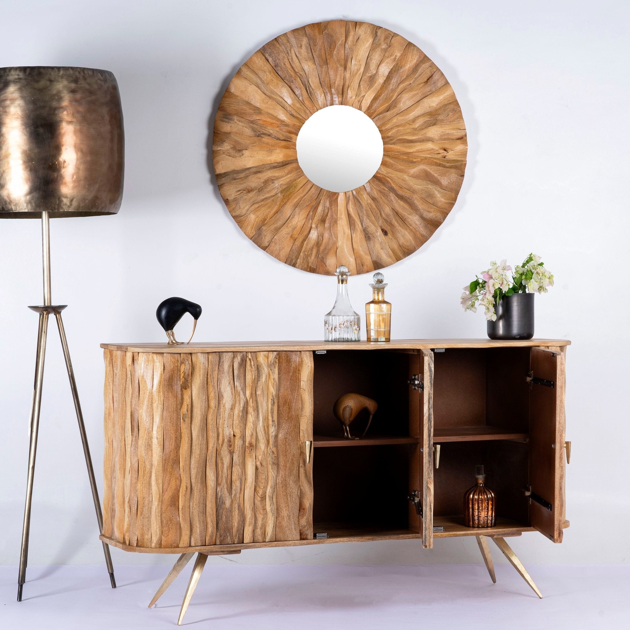 Prajna Sculpted Mango Wood Sideboard with Metal Legs - DOBRI ARTS AU