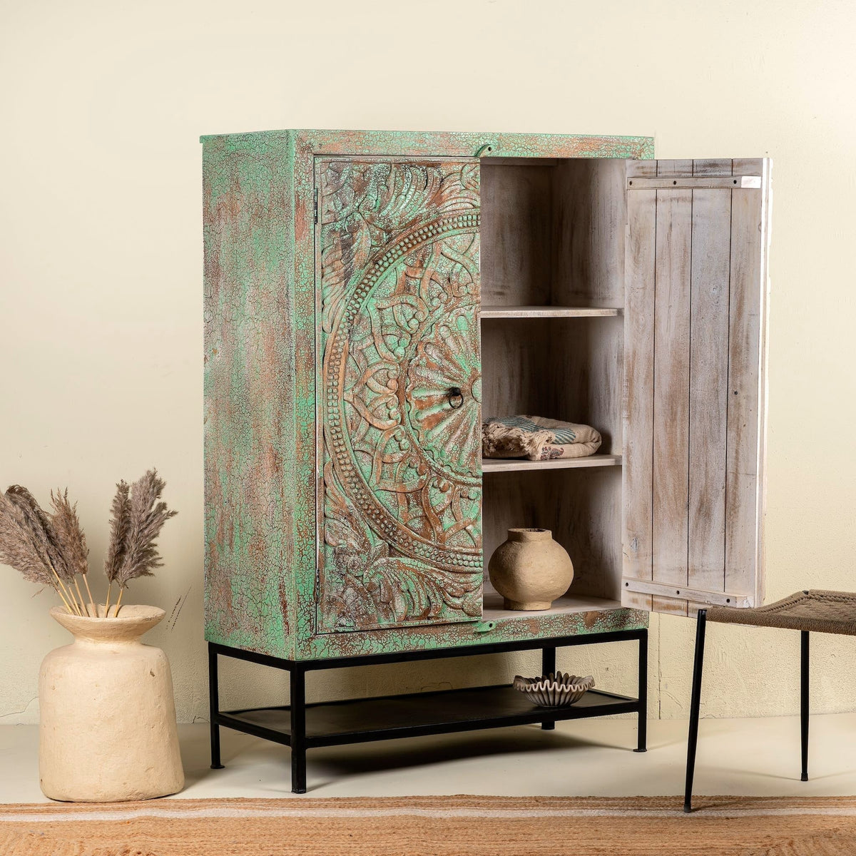 Puri Tall Hand-Carved Storage Cabinet - DOBRI ARTS AU
