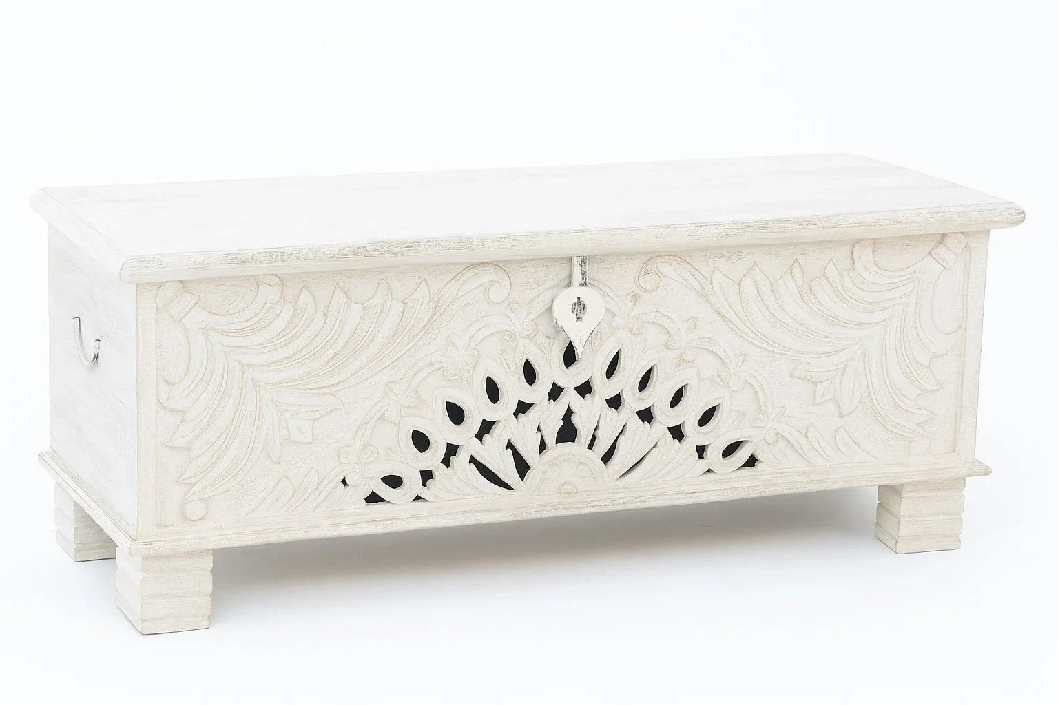 Quadim Hand-Carved White Mango Wood Storage Chest - DOBRI ARTS AU