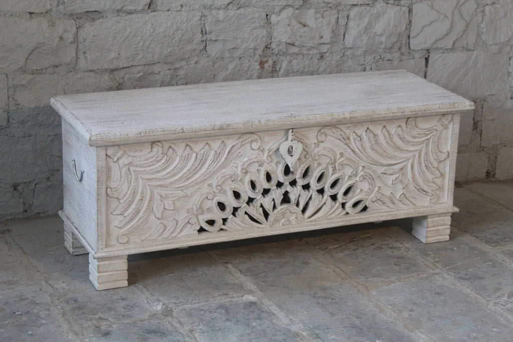 Quadim Hand-Carved White Mango Wood Storage Chest - DOBRI ARTS AU