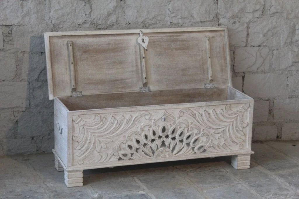 Quadim Hand-Carved White Mango Wood Storage Chest - DOBRI ARTS AU