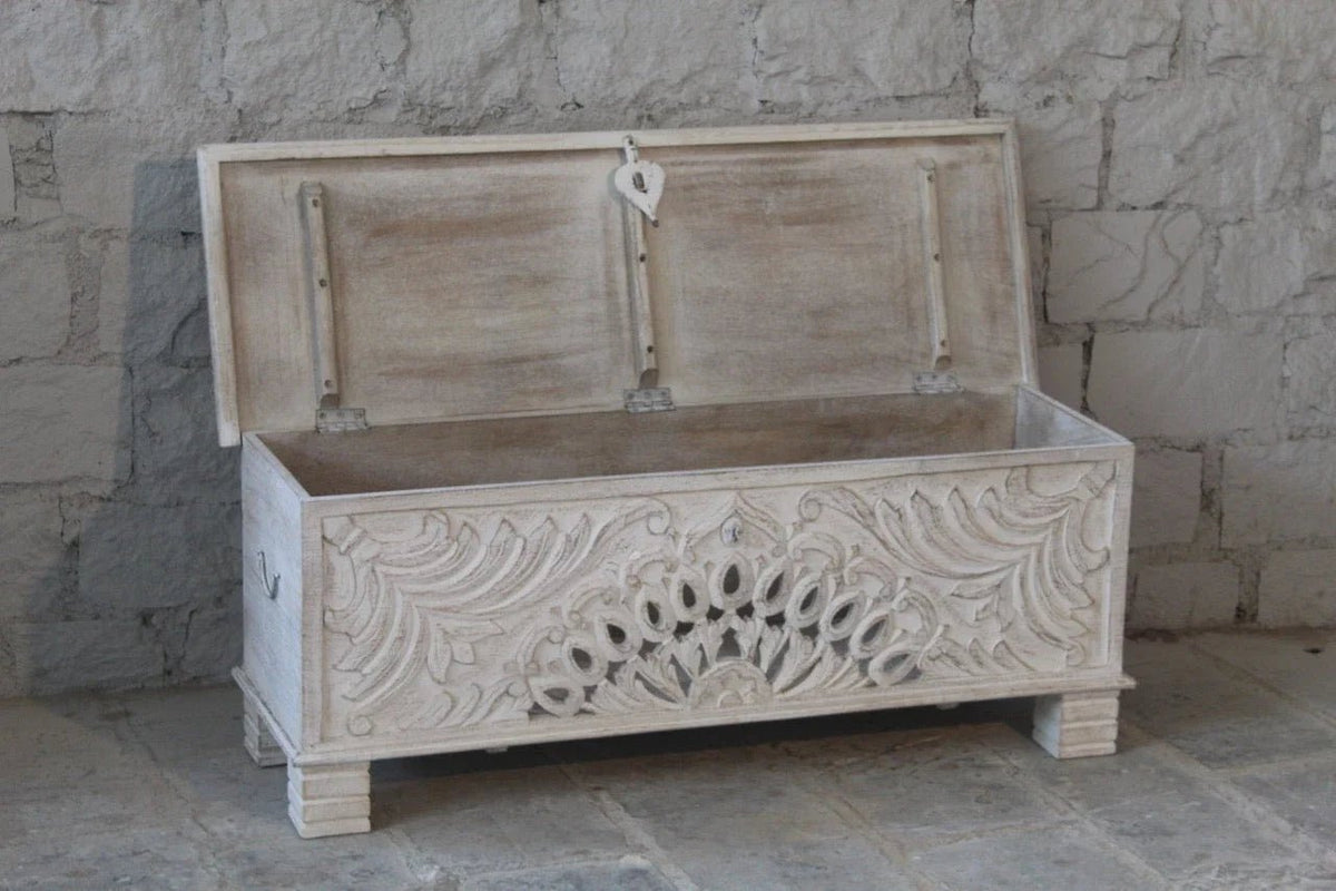 Quadim Hand-Carved White Mango Wood Storage Chest - DOBRI ARTS AU