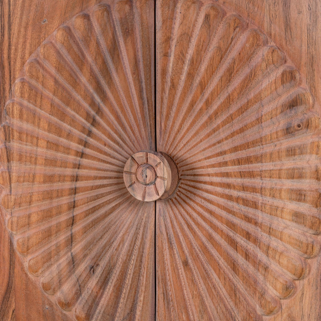 Radiant Sunburst Carved Wooden Cabinet with Ribbed Side Panels - DOBRI ARTS AU