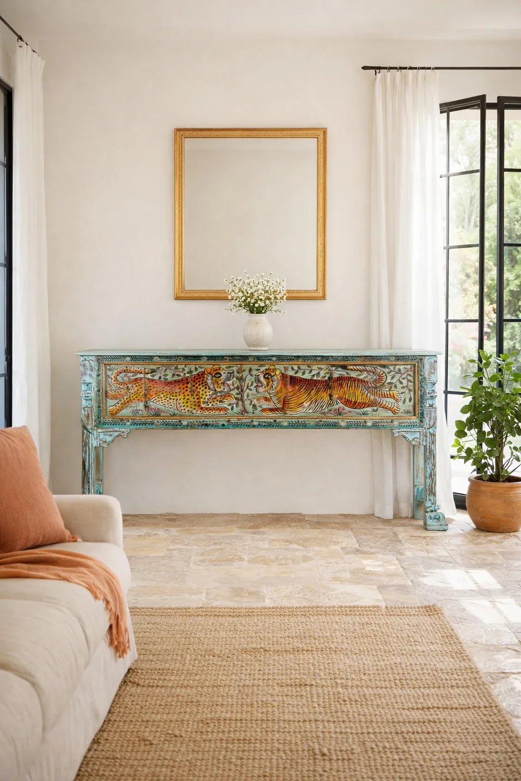 Rajhans Hand-Painted Tiger Console Table - DOBRI ARTS AU