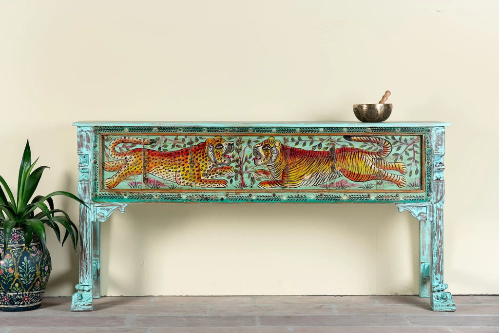 Rajhans Hand-Painted Tiger Console Table - DOBRI ARTS AU