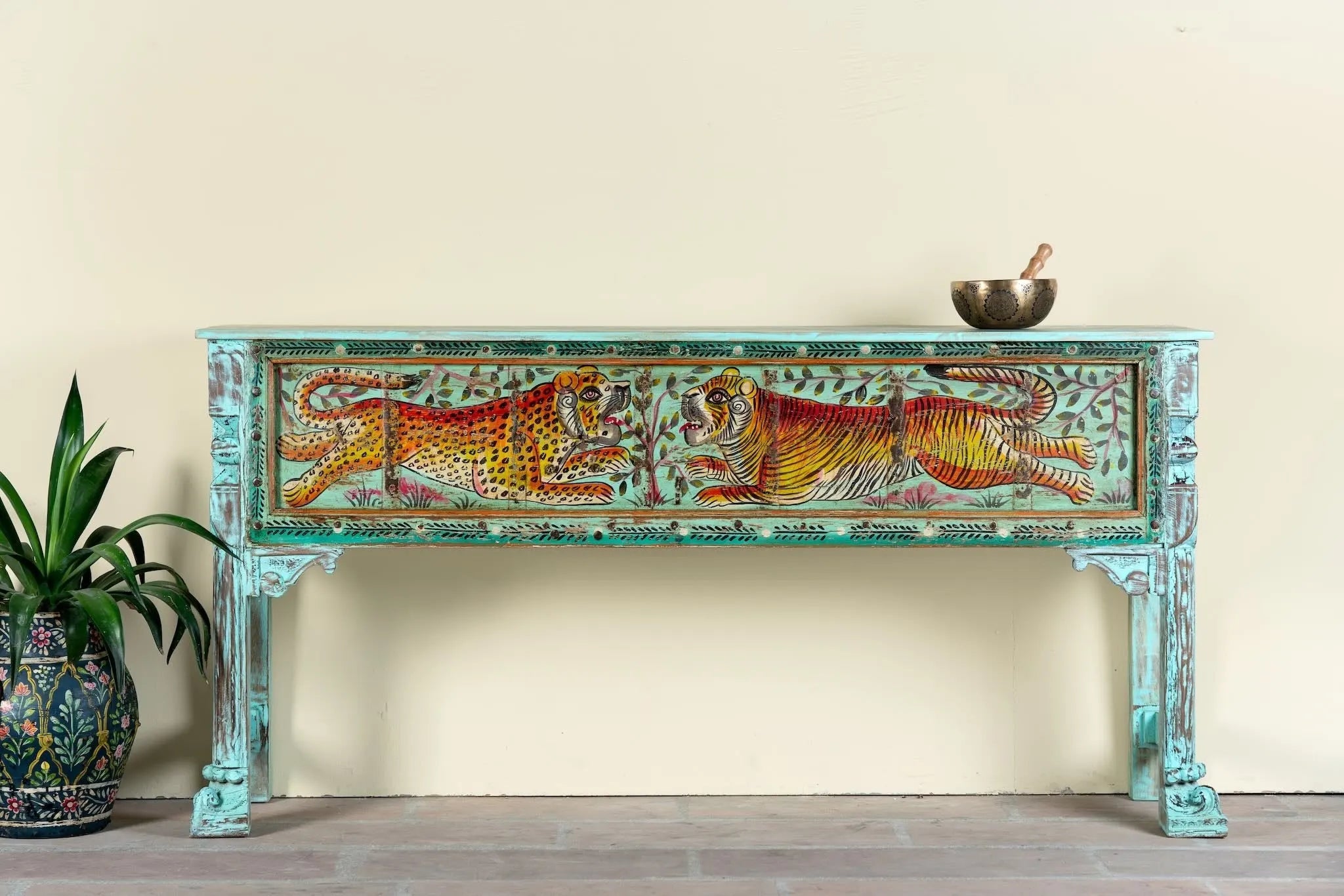 Rajhans Hand-Painted Tiger Console Table - DOBRI ARTS AU