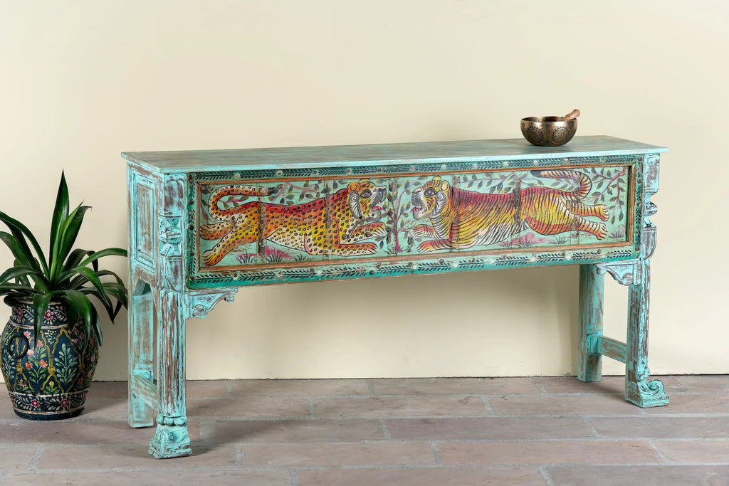 Rajhans Hand-Painted Tiger Console Table - DOBRI ARTS AU