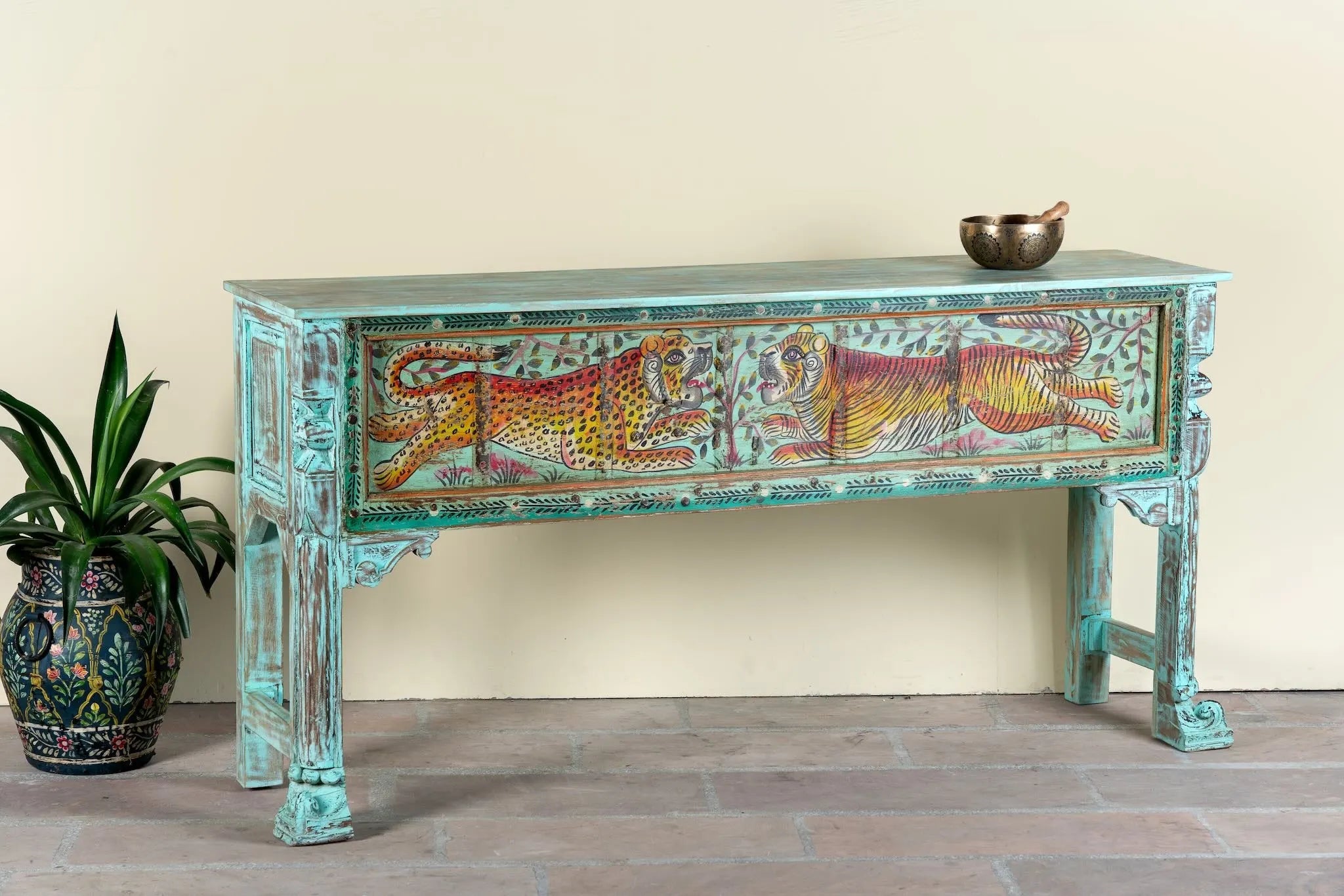 Rajhans Hand-Painted Tiger Console Table - DOBRI ARTS AU