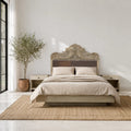 Rajvansh Carved Upholstered Crown Bed (King Size) - DOBRI ARTS AU