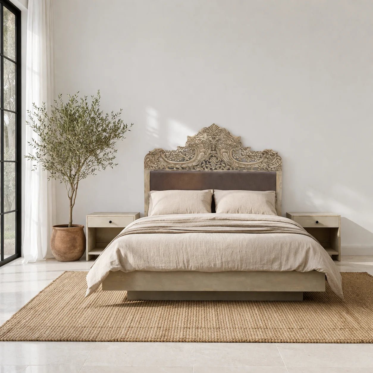 Rajvansh Carved Upholstered Crown Bed (King Size) - DOBRI ARTS AU