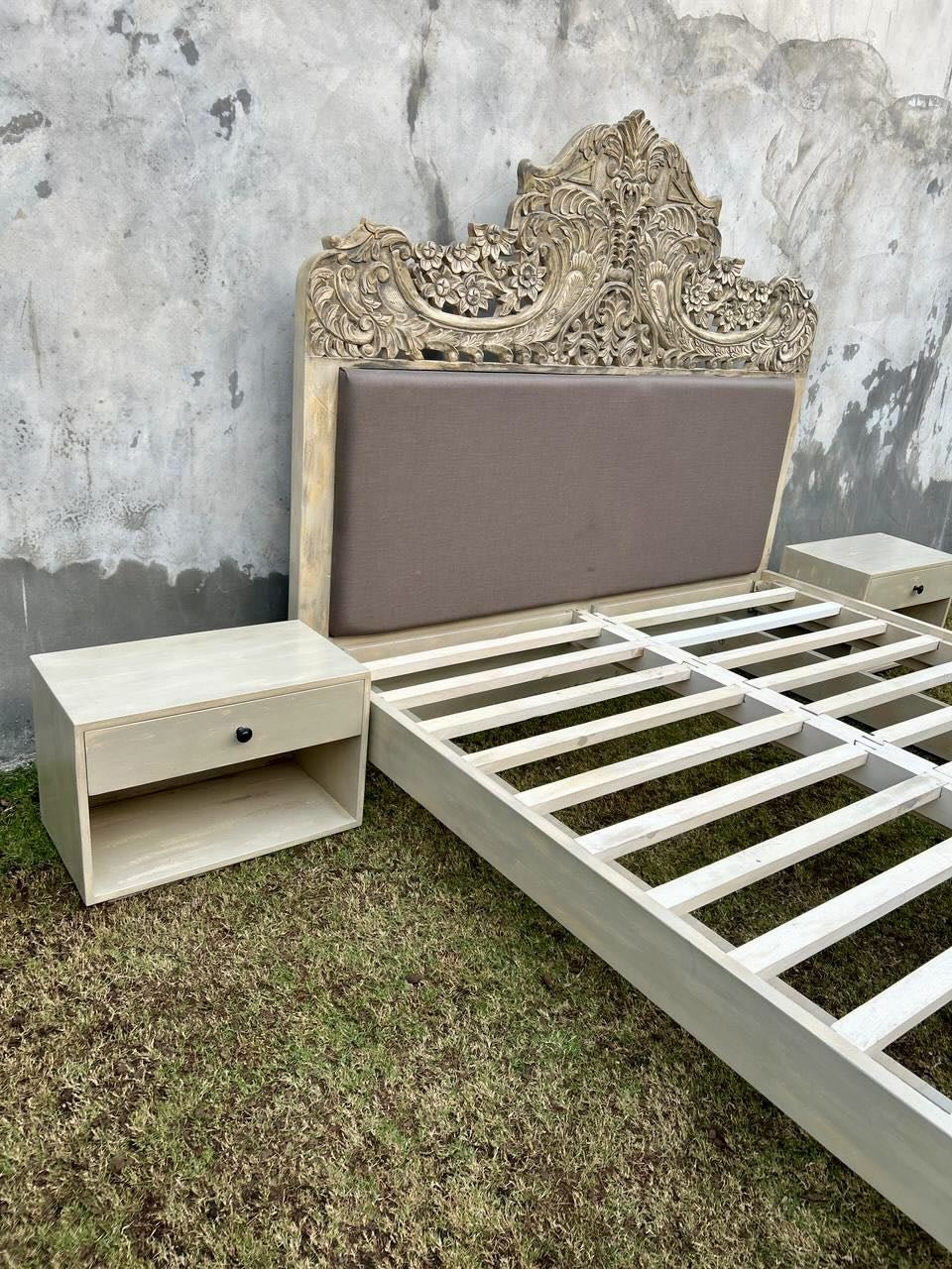 Rajvansh Carved Upholstered Crown Bed (King Size) - DOBRI ARTS AU
