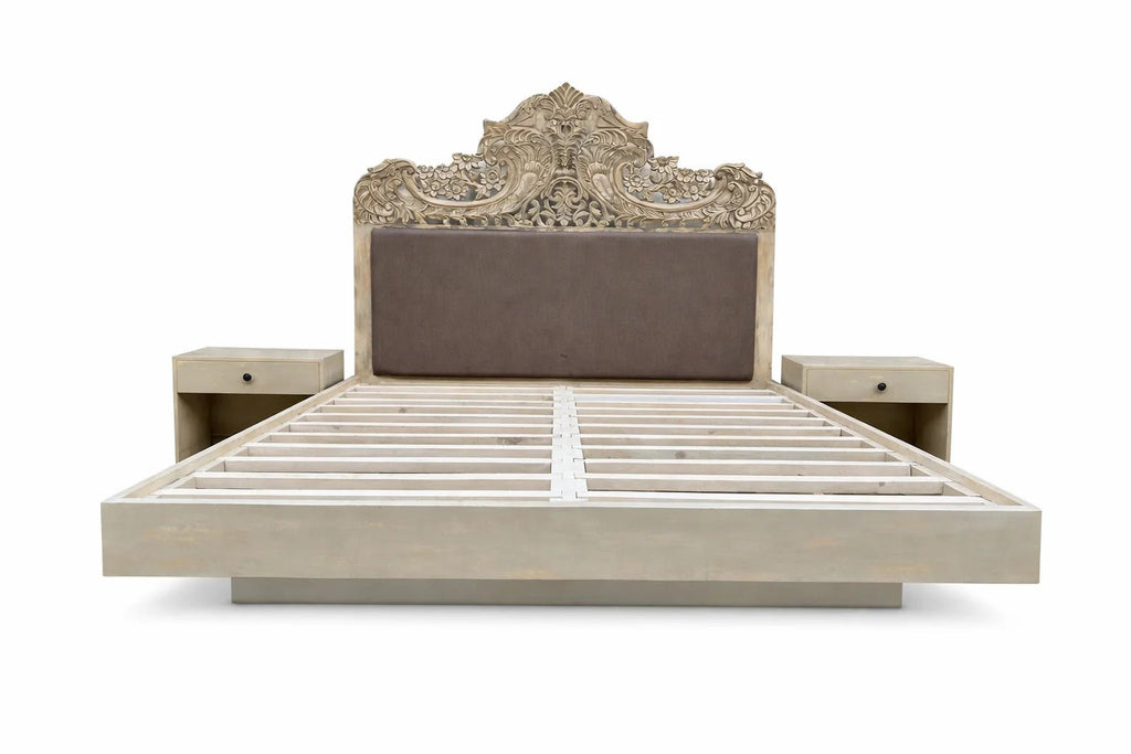 Rajvansh Carved Upholstered Crown Bed (King Size) - DOBRI ARTS AU