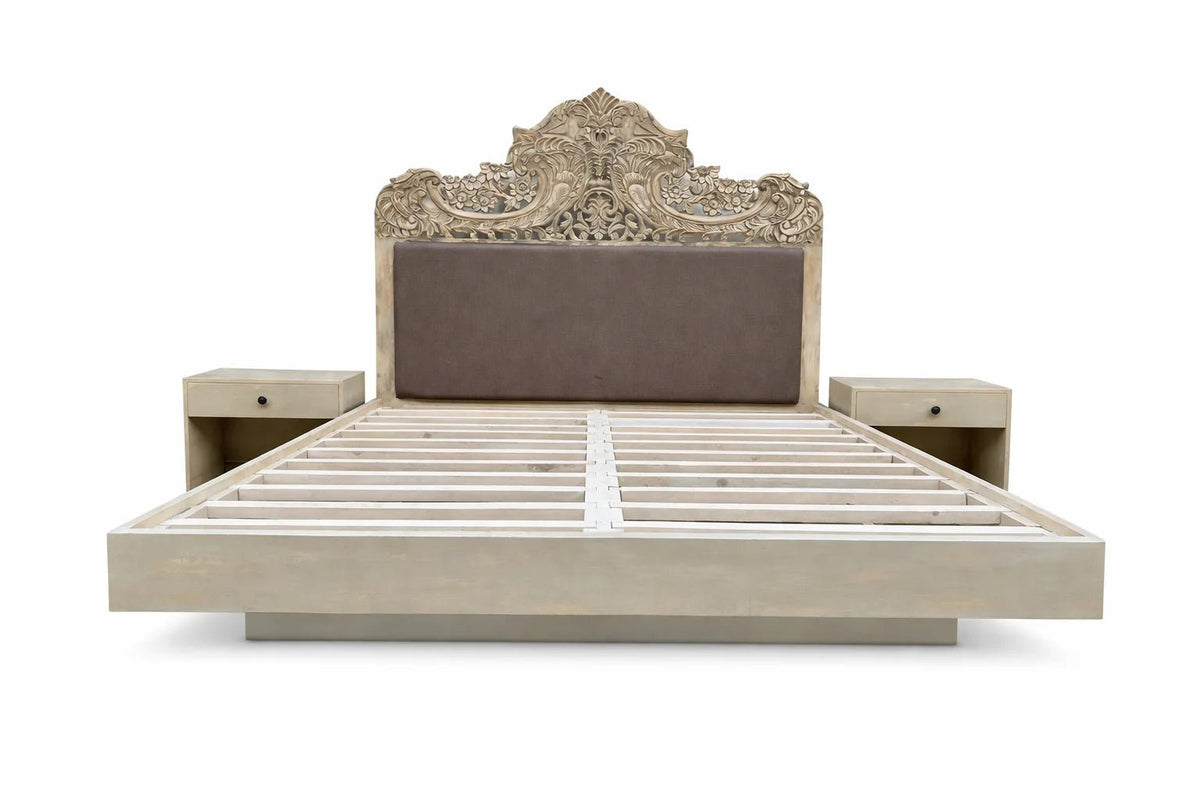 Rajvansh Carved Upholstered Crown Bed (King Size) - DOBRI ARTS AU