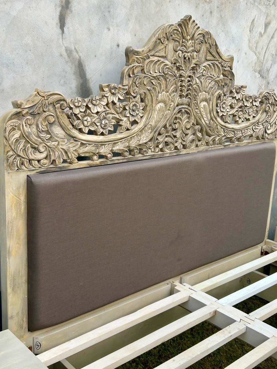 Rajvansh Carved Upholstered Crown Bed (King Size) - DOBRI ARTS AU