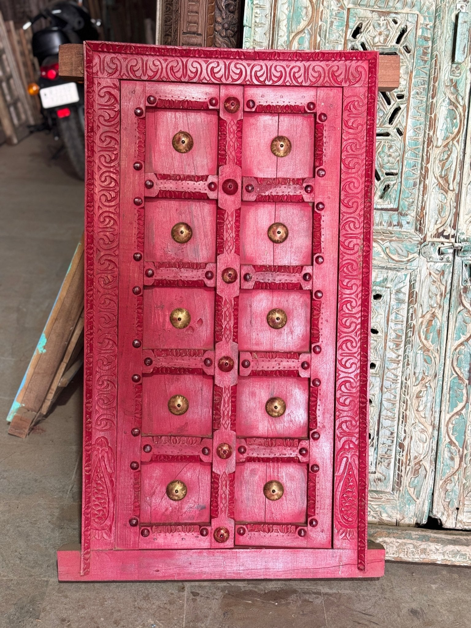 Raktima Hand-Carved Brass-Studded Wooden Door Panel - DOBRI ARTS AU