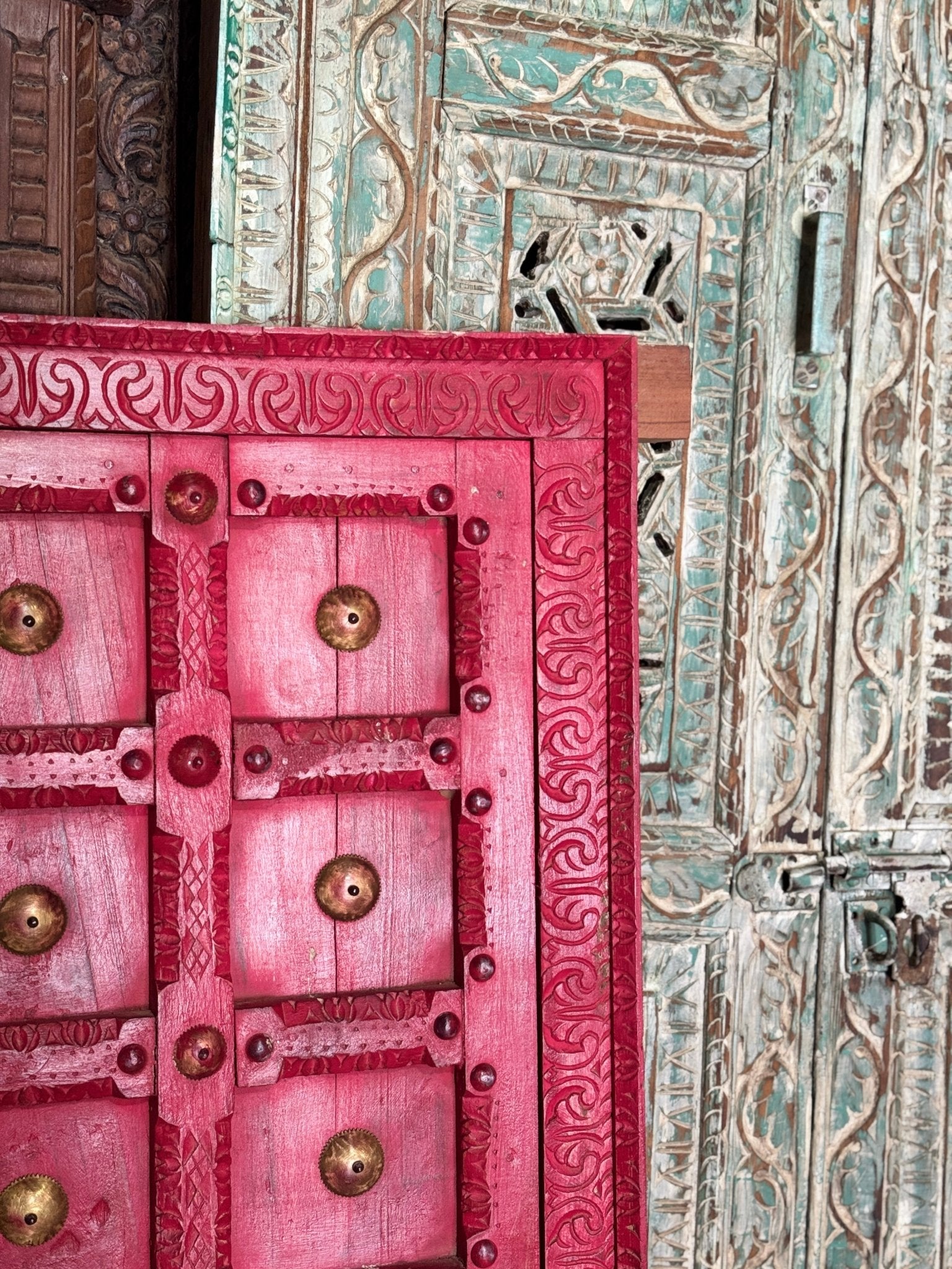 Raktima Hand-Carved Brass-Studded Wooden Door Panel - DOBRI ARTS AU