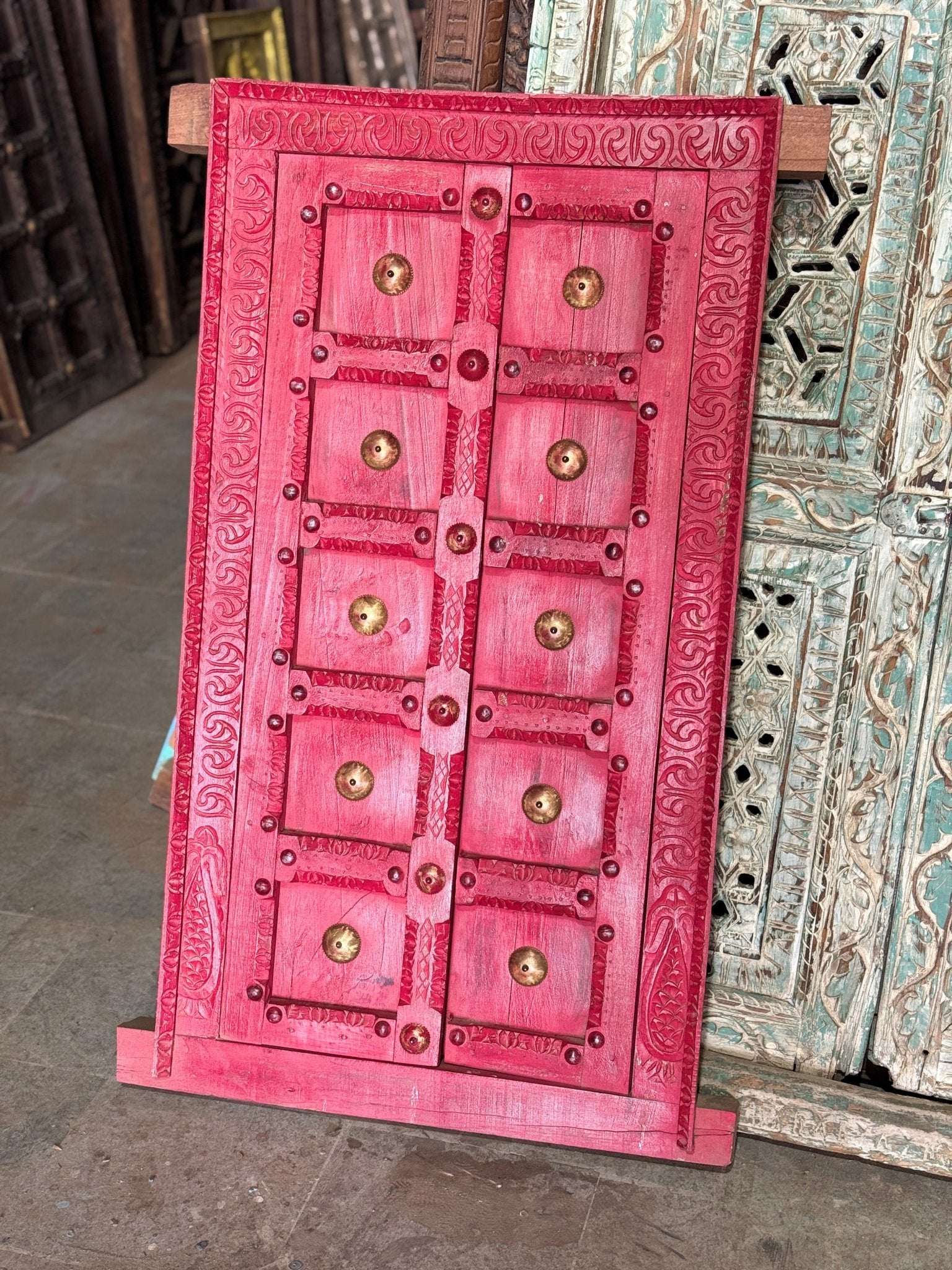 Raktima Hand-Carved Brass-Studded Wooden Door Panel - DOBRI ARTS AU