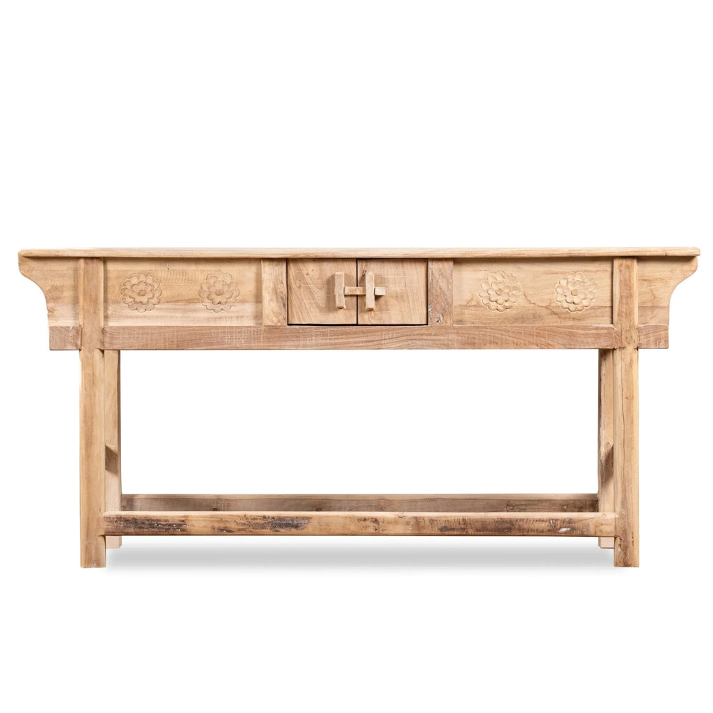 Ramlal Reclaimed Teak Rustic Console Table with Floral Carved Panels - DOBRI ARTS AU