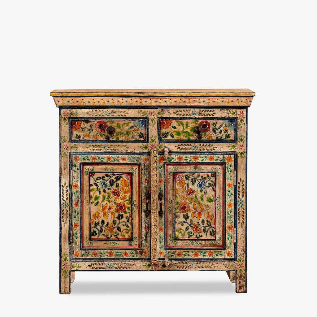 Rangoli Hand-Painted Floral Wooden Storage Cabinet - DOBRI ARTS AU