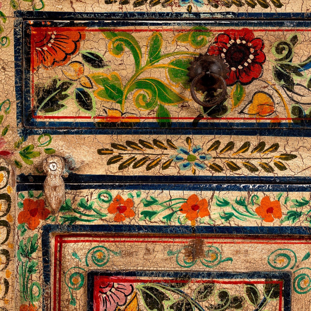 Rangoli Hand-Painted Floral Wooden Storage Cabinet - DOBRI ARTS AU