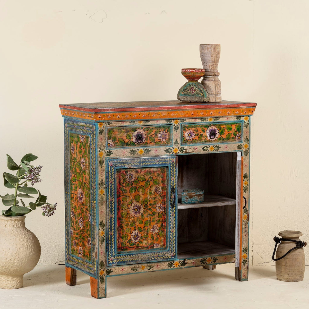 Rangoli Hand-Painted Vintage Cabinet - DOBRI ARTS AU