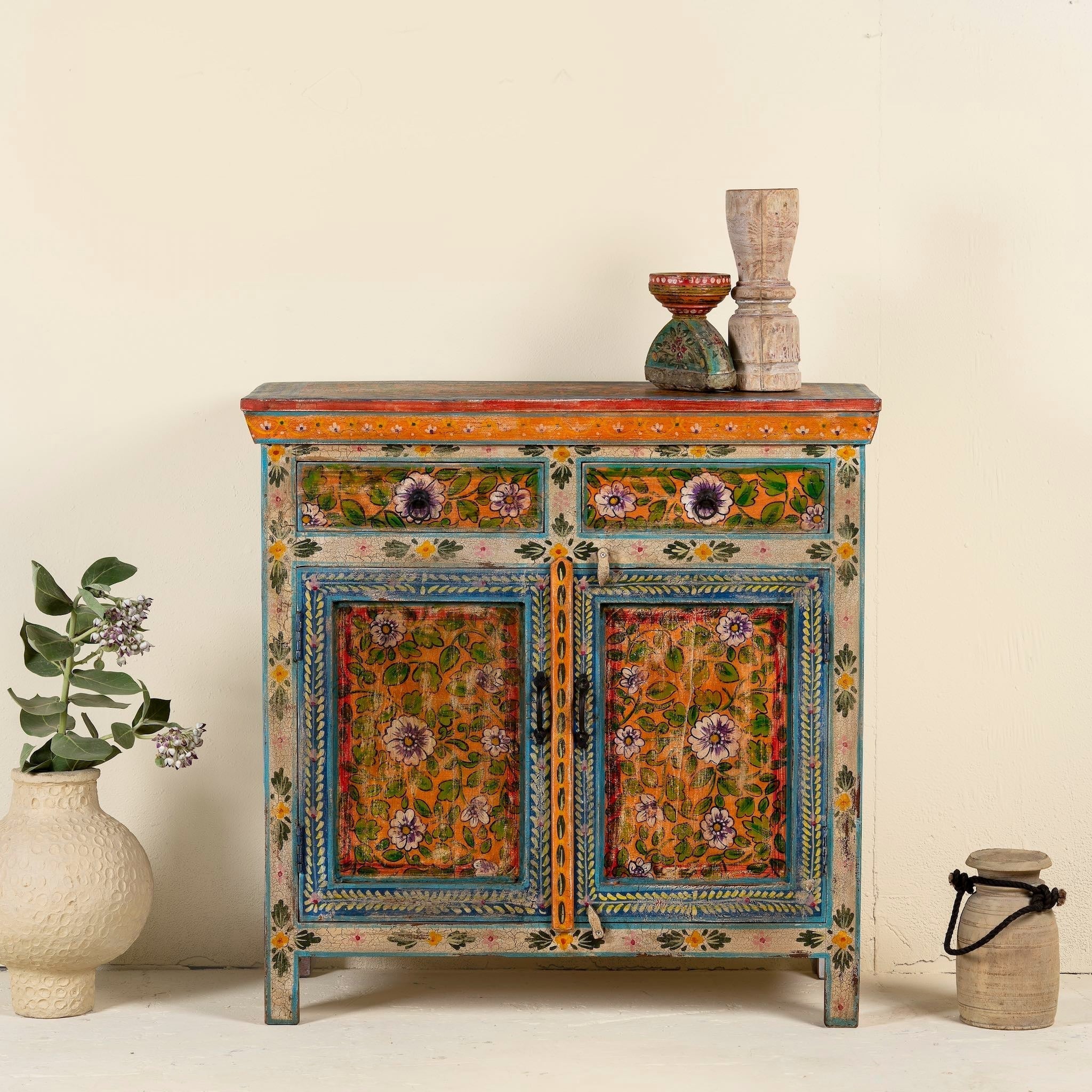 Rangoli Hand-Painted Vintage Cabinet - DOBRI ARTS AU