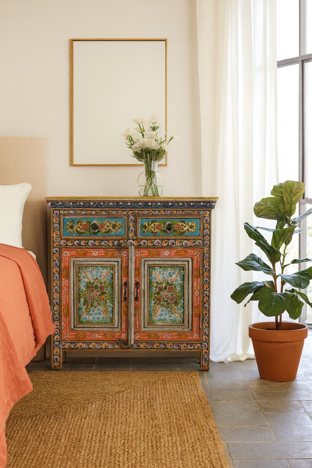 Rangoli Hand-Painted Vintage Cabinet - DOBRI ARTS AU