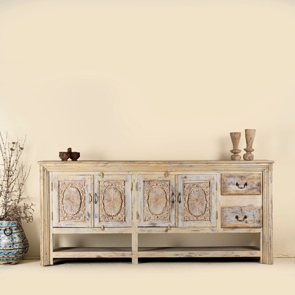 Ranjit Hand-Carved Distressed Sideboard Console - DOBRI ARTS AU