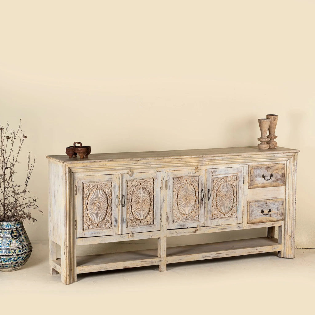 Ranjit Hand-Carved Distressed Sideboard Console - DOBRI ARTS AU