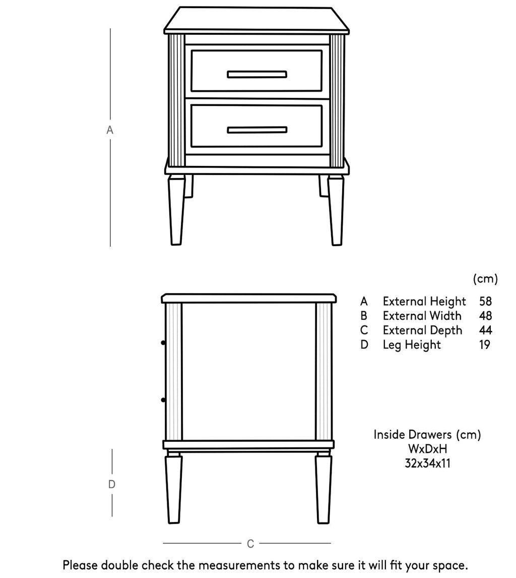 Raven Matte Black Mango Wood Bedside Table – 2 Drawer Nightstand with Gold Handles, Fluted Frame & Tapered Legs - DOBRI ARTS AU