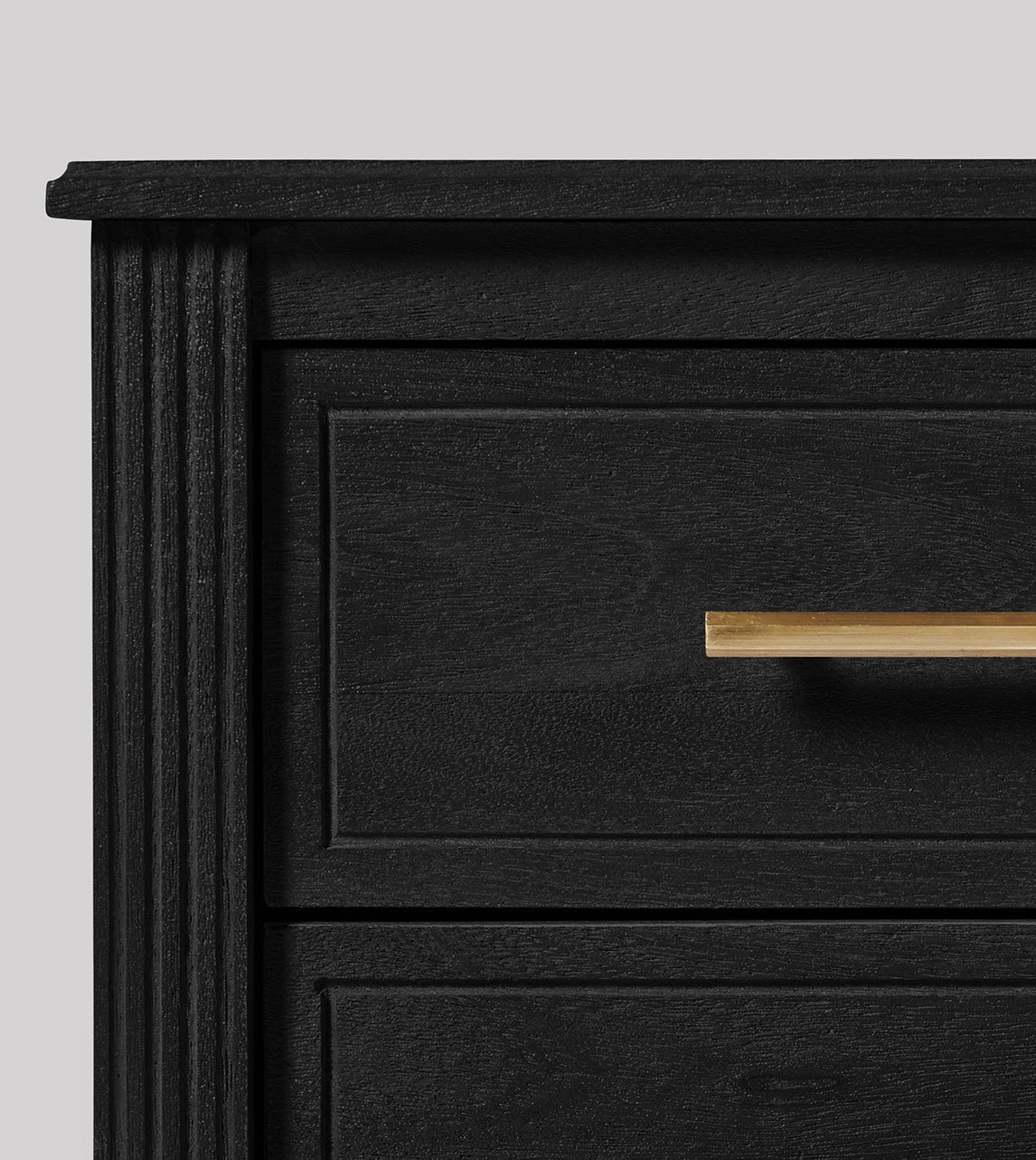 Raven Matte Black Mango Wood Bedside Table – 2 Drawer Nightstand with Gold Handles, Fluted Frame & Tapered Legs - DOBRI ARTS AU