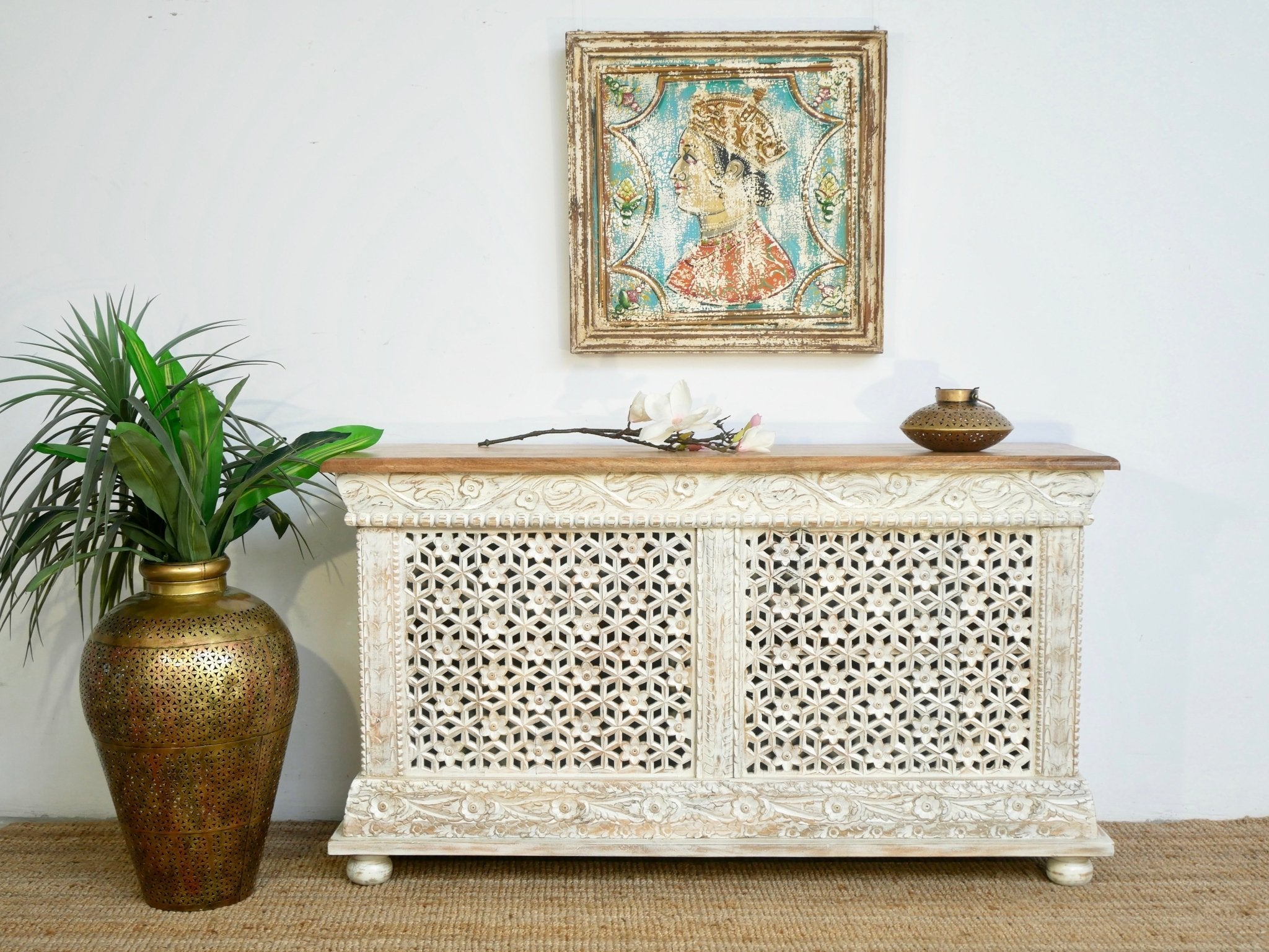 Riksha Hand-Carved Lattice Wooden Sideboard - DOBRI ARTS AU
