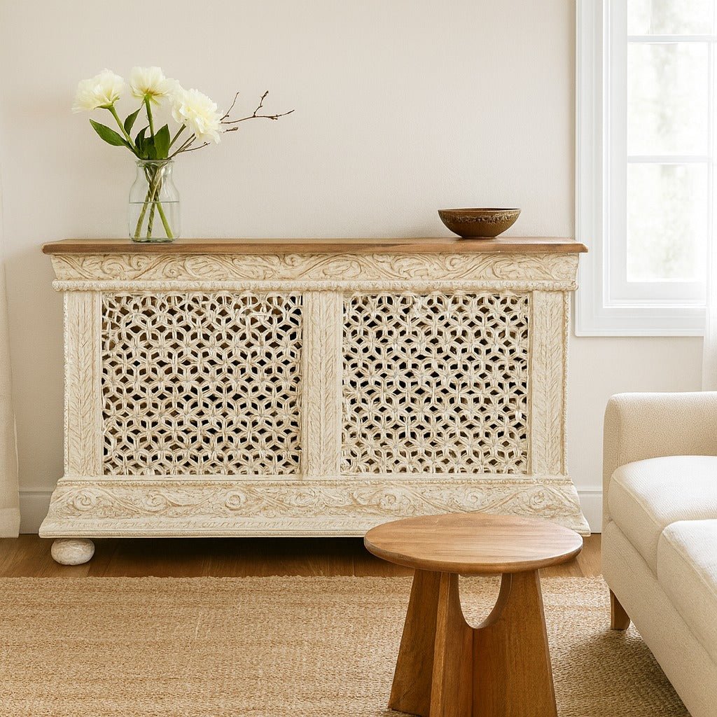 Riksha Hand-Carved Lattice Wooden Sideboard - DOBRI ARTS AU