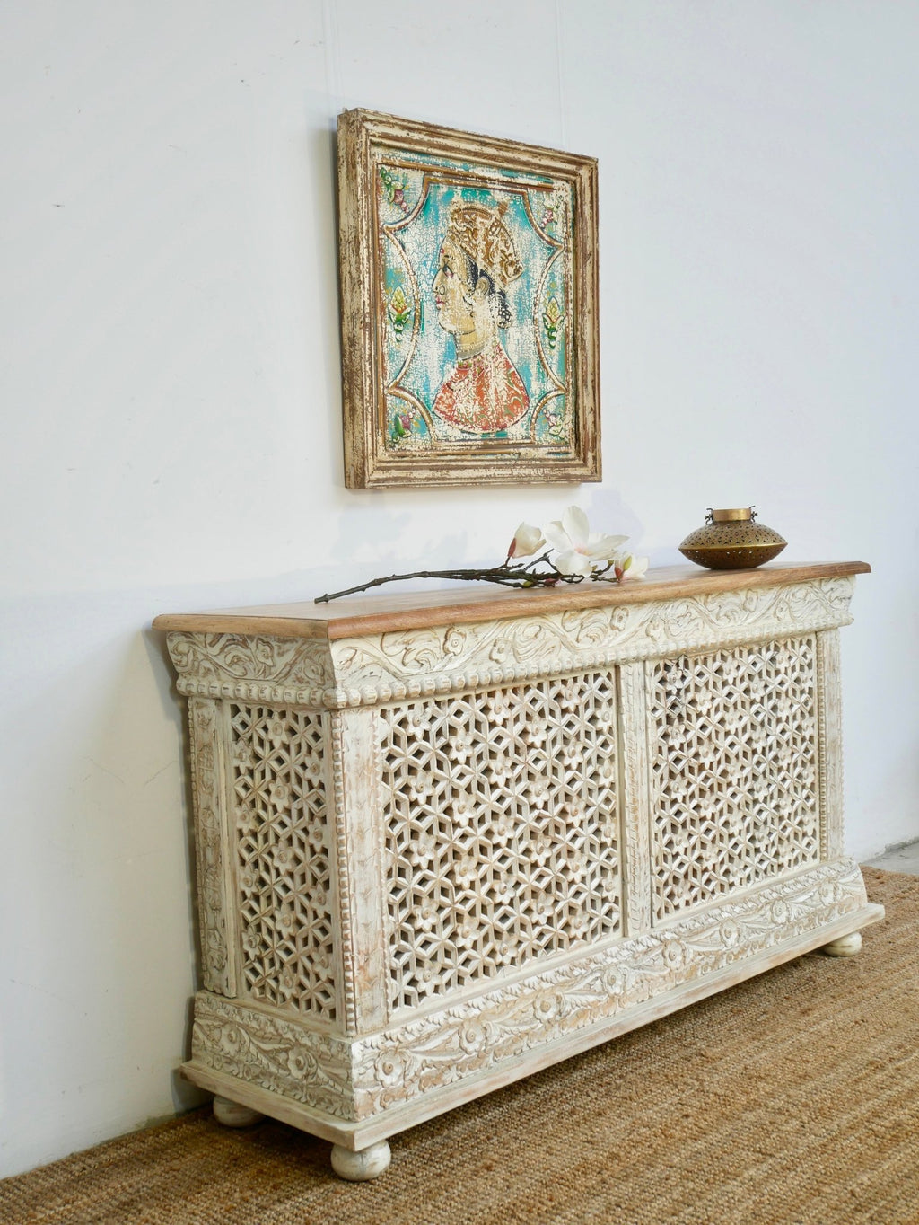 Riksha Hand-Carved Lattice Wooden Sideboard - DOBRI ARTS AU