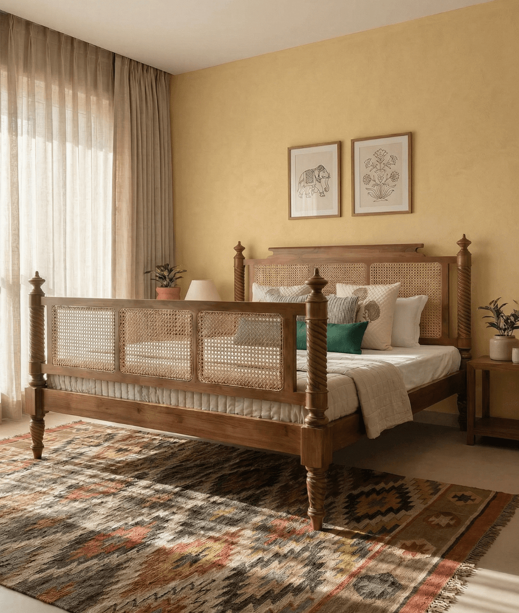 Rivaan Cane Panel Bed - DOBRI ARTS AU