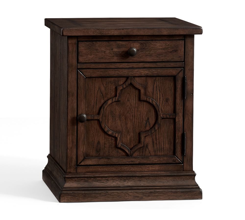 Ruhan Rustic Brown Mango Wood Bedside Table – Carved Solid Wood Nightstand with Drawer & Cabinet, Traditional Bedroom Side Table - DOBRI ARTS AU