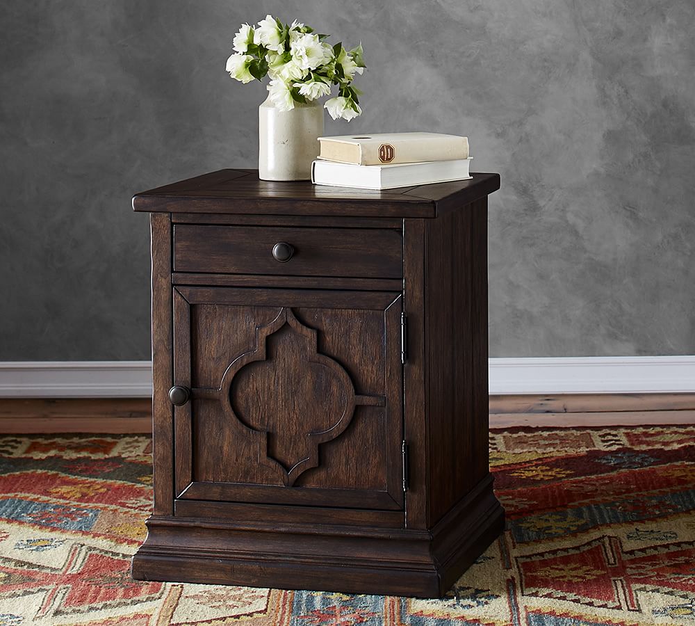 Ruhan Rustic Brown Mango Wood Bedside Table – Carved Solid Wood Nightstand with Drawer & Cabinet, Traditional Bedroom Side Table - DOBRI ARTS AU