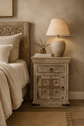 Rustic Heritage Wooden Bedside Cabinet with Brass Stud Detailing - DOBRI ARTS AU