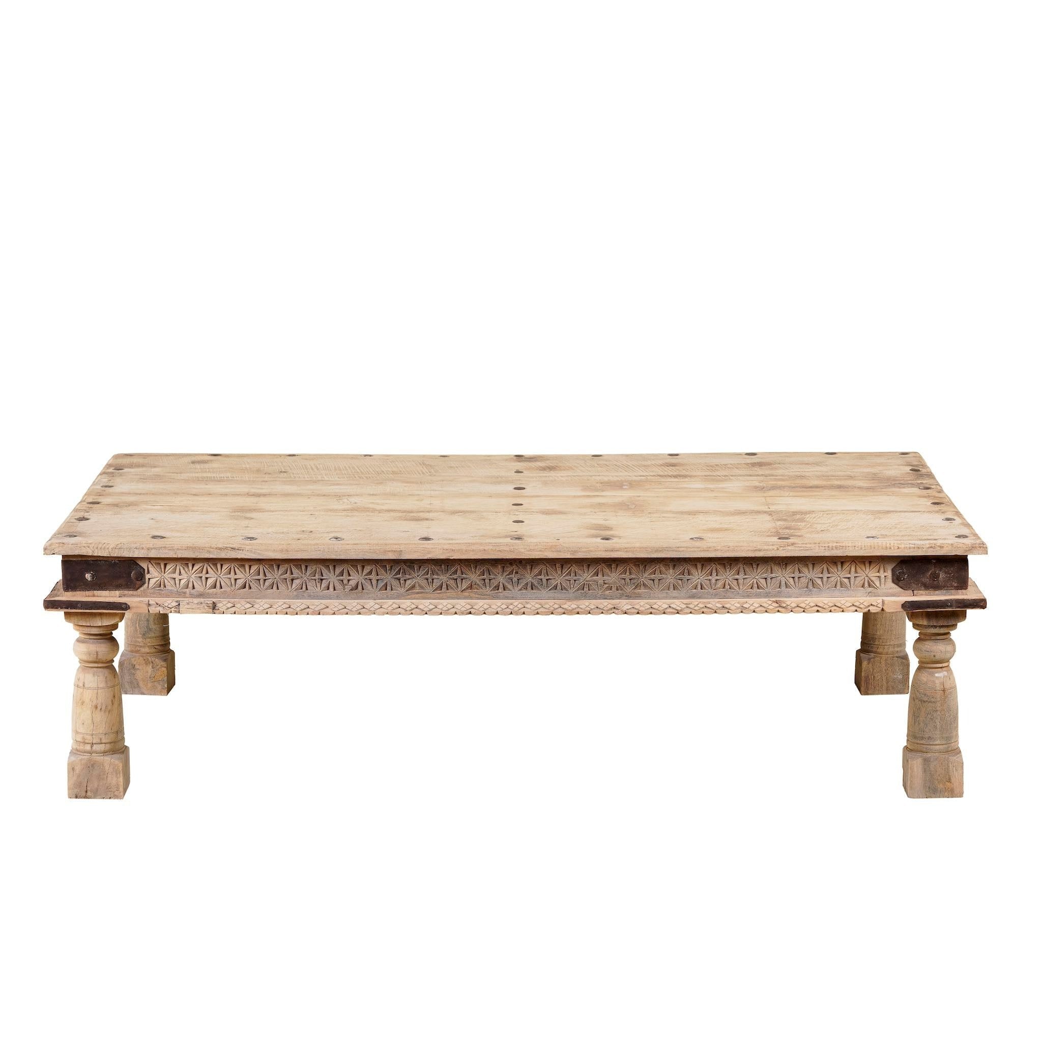 Rustic Solid Wood Coffee Table with Traditional Block Detailing - DOBRI ARTS AU