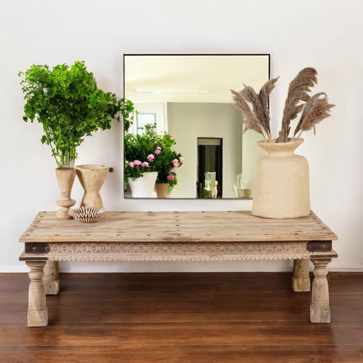 Rustic Solid Wood Coffee Table with Traditional Block Detailing - DOBRI ARTS AU