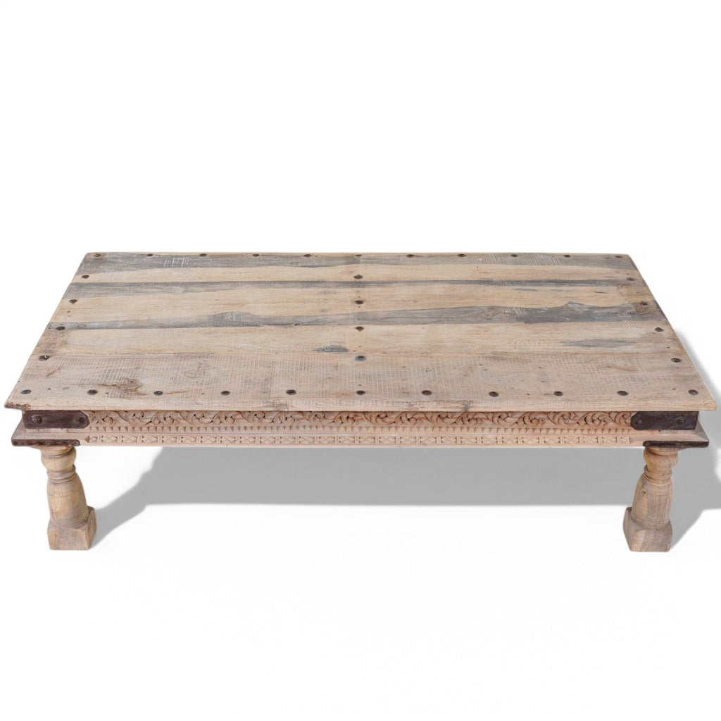 Rustic Solid Wood Coffee Table with Traditional Block Detailing - DOBRI ARTS AU